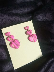 Pink Striped Heart Dangle Earrings