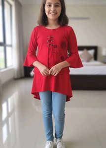 Stylish Red Top with Bell Sleeves