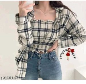 Trendy Plaid Top & Shirt Set