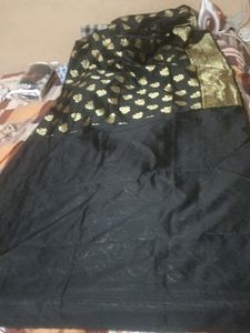 Black Banarsi Silk Saree With Stiched Blouse