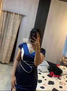 Navy Blue Slit Party Wear Dress