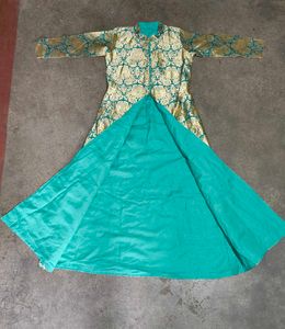 &#34;Women’s Golden Brocade Silk Long Ethnic Jacket