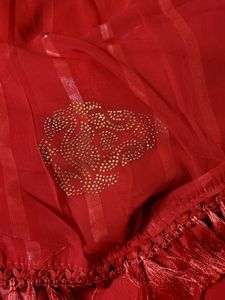 Blood Red Designer Chiffon Saree