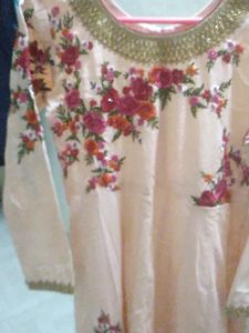 Peach Colour Anarkali Dress For Festive wear.