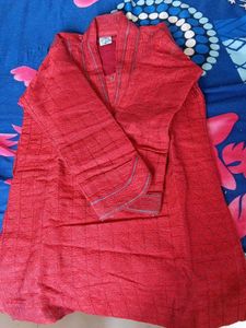 Red Kurta with Detailed Neckline