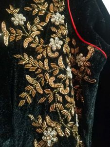 Elegant Embroidered Velvet &amp; Silk Dress