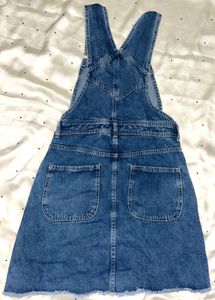 WomenDenim Dungaree Dress with Frayed Hem