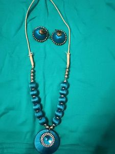 Blue Silk Thread Necklace Set