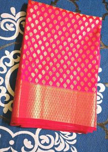 Pink &amp; Gold Banarasi Silk Saree