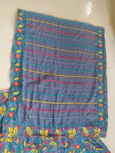 Kalamkari Allover Embroidery Mirror Work Lehenga