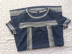 Blue Embroidered Denim Top Dress