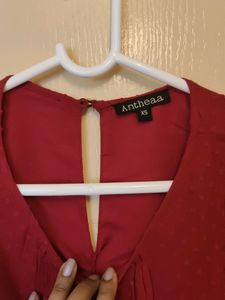 Red Pleated Midi Dress