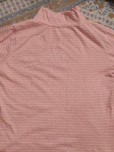 Pink Striped Mock Neck Top