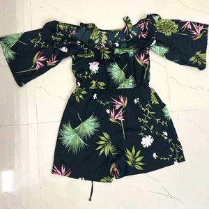 Floral Print Mesh Top Romper