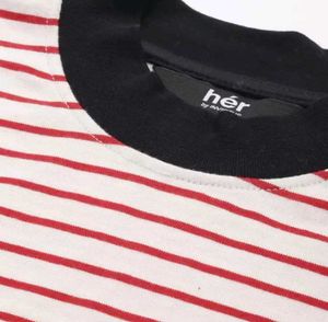 Off White &amp; Red Striped High Neck Tshirt