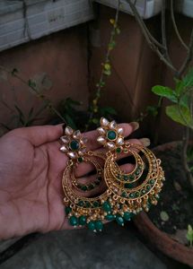 Statement Green &amp; Gold Earrings