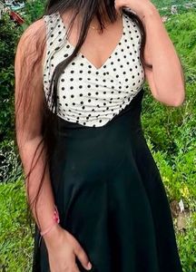 KOREAN BLACK &amp; WHITE POLKA DOT DRESS