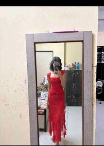 Elegant Red Ruffle Slit Gown