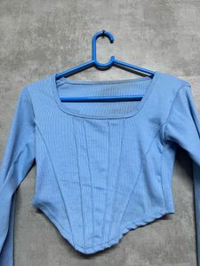 Blue Corset Style Long Sleeve Top