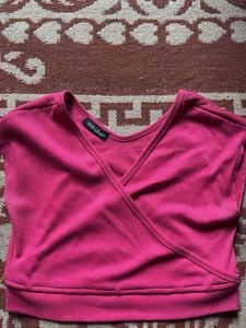 Pink Ribbed Wrap Top
