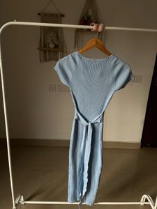 BLUE RIB-KNIT  BODYCON MIDI DRESS