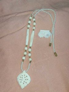 Vintage White Beaded Necklace & Earring Set