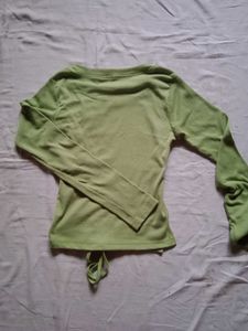 Drawstring Ribbed Green Top