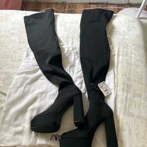 Zara Tight Fit Over The Knee Tall Platform Heel