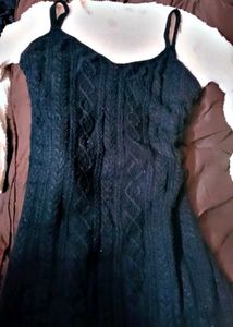 Black Sleeveless Woolen Dress With Free Inner Top