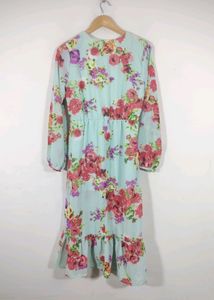 Sassafras Cyan Printed Western Dress(Women)