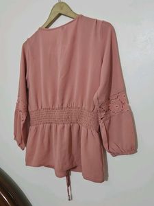 Peach Lace Sleeve Top