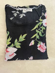 Floral Print Beautiful Black Top