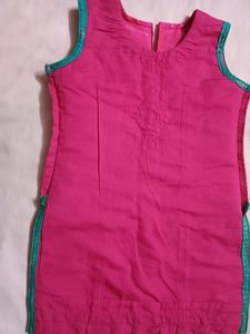 Pink Silk Kurta With Border Work For Girls