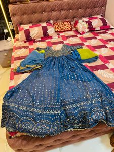 Elegant Blue Embellished Anarkali Suit
