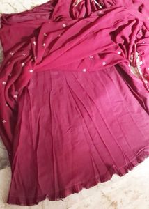 Fancy Maroon Ready to Wear Saree With Blouse