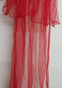 Red Net Hair Veil with Bow and Pearl Accent