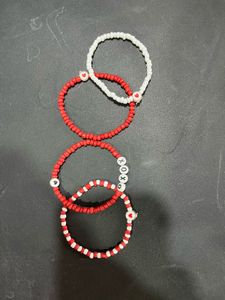 Beaded Bracelet Set - Red, White, and XOXO