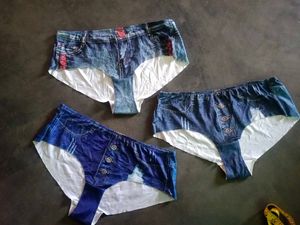 3 Set Denim ice silk Print Panties