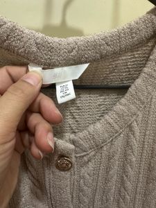 H&amp;M Beige Knit Button-Up Top