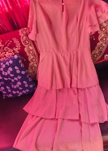 Pink Ruffled Tiered Midi Dress