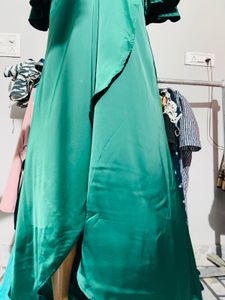 Emerald Green Satin Wrap Dress