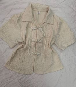 Vintage Textured Tie-Front Top