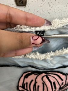 Trendy Denim High-low Crop Top Embroidered