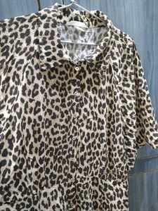 H&amp;M Leopard Print Midi Shirt Dress