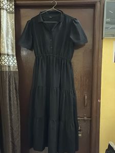 Elegant Black Midi Shirt Dress