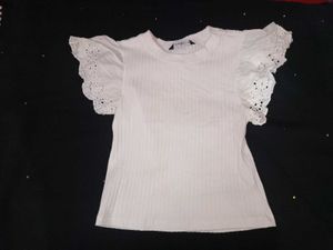 White Ribbed Tee with Eyelet Sleeves