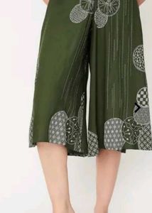 Olive Culottes Trousers with Drawstring Waist