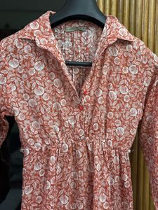 Rust - Floral Print Shirt Dress Size - 34-36