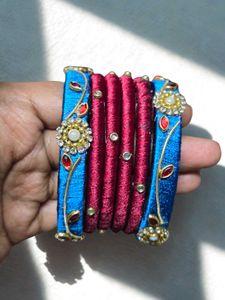 Silk Thread Bangles - Blue & Maroon