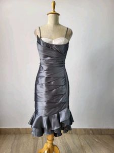 Gray Ruffle Hem Party Dress